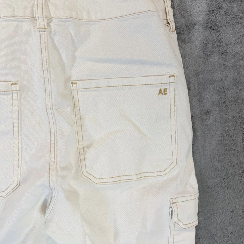 American Eagle 90s Boyfriend Denim Overalls Women's Size S White Stretch - Picture 8 of 10
